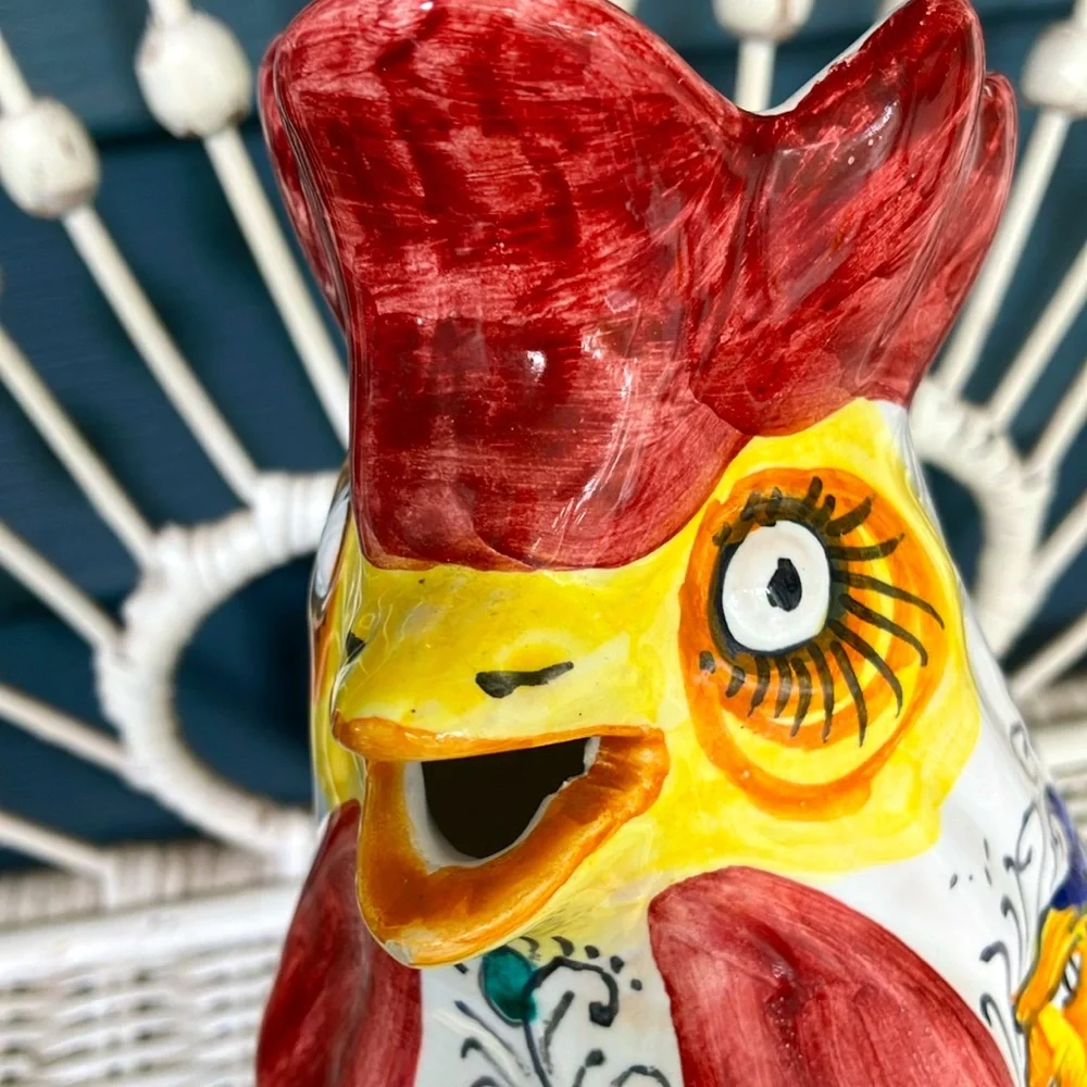 Williams & Sonoma Rooster Pitcher/Creamer In Deruta Style Majolica Inspired